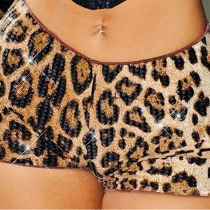 Leopard Print Sequin Shorts